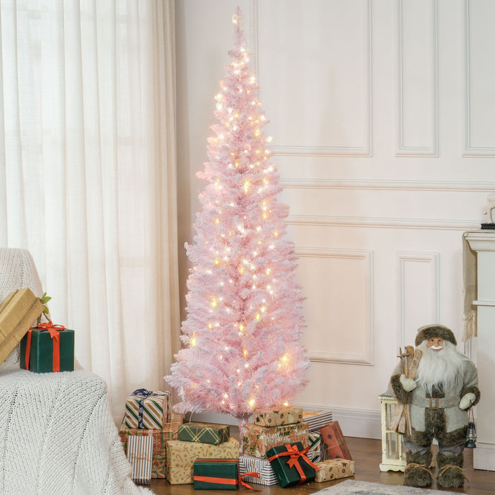 6FT Pink Pencil Pre - Lit Artificial Christmas Tree — 170 Warm White LEDs, 390 Tips, Slim - Monsta Online