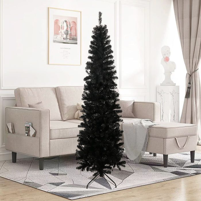 7.5FT Black Pencil Artificial Christmas Tree — 1000 Tips, Slim Space - Saving, Foldable Metal Stand - Monsta Online