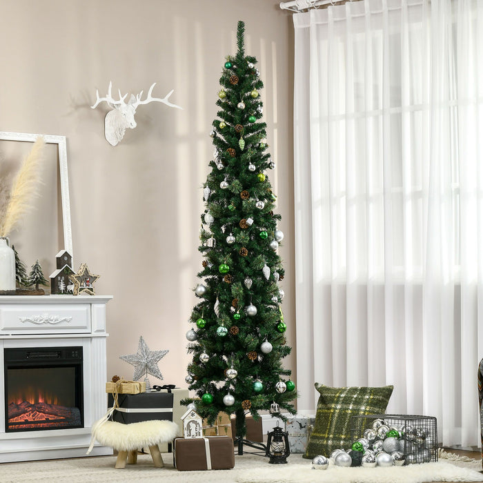 7.5FT Pencil Artificial Christmas Tree — 706 Tips with Pine Cones, Pine Needles, Unlit, Metal Base - Monsta Online