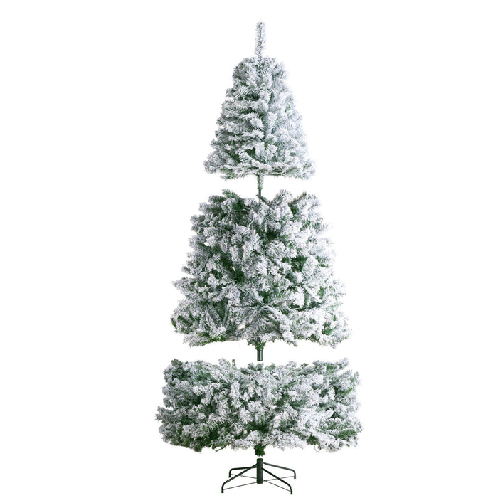 7.5FT Pre - Lit Snow - Flocked Artificial Christmas Tree — 1346 Tips, 550 LEDs, Metal Base - Monsta Online