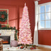 7.5FT Pre - Lit Pink Pencil Artificial Christmas Tree — 350 Warm White LED Lights, 700 Snow Tips, Steel Base - Monsta Online