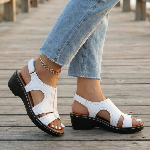 Women's Leather Wedge Sandals – Cushioned Insole, Adjustable Straps & Arch Support - Monsta Online
