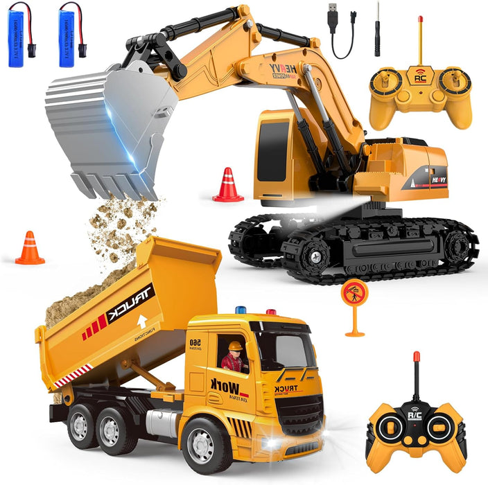 Ultimate 2 - in - 1 RC Construction Set - Excavator & Dump Truck - 1:20 Scale Remote Control Toy with Lights, Sounds & Dual Batteries - Monsta Online