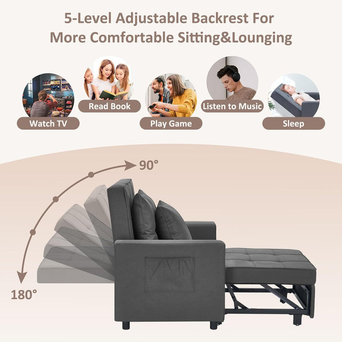 3 - in - 1 Convertible Sleeper Sofa Bed Chair With Reclining Lounger Function - Monsta Online