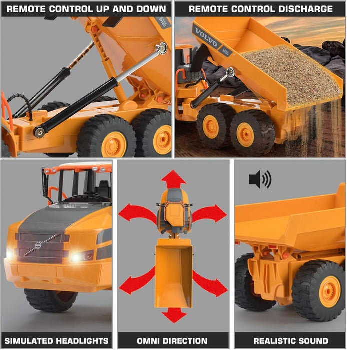 1:20 Scale Volvo Premium RC Dump Truck - Articulated Hauler with Lights an Sound for Kids - Monsta Online