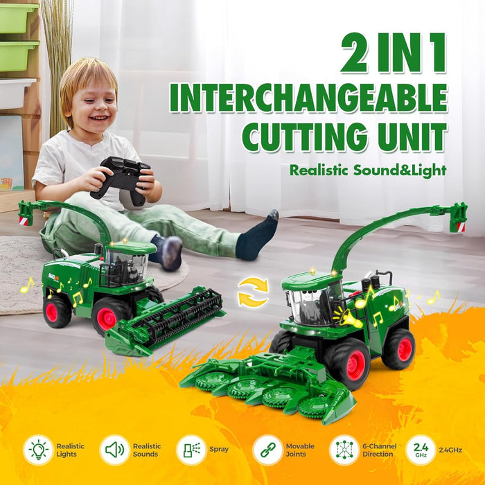 1:24 Scale RC Harvester Toys with 2 Harvesting Heads for Kids with Dual Batteries - Monsta Online