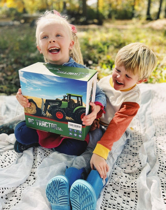 Premium 8 - Wheel RC Tractor Set with Trailer & Front Loader – Metal Head Farm Truck with Lights for Kids - Monsta Online