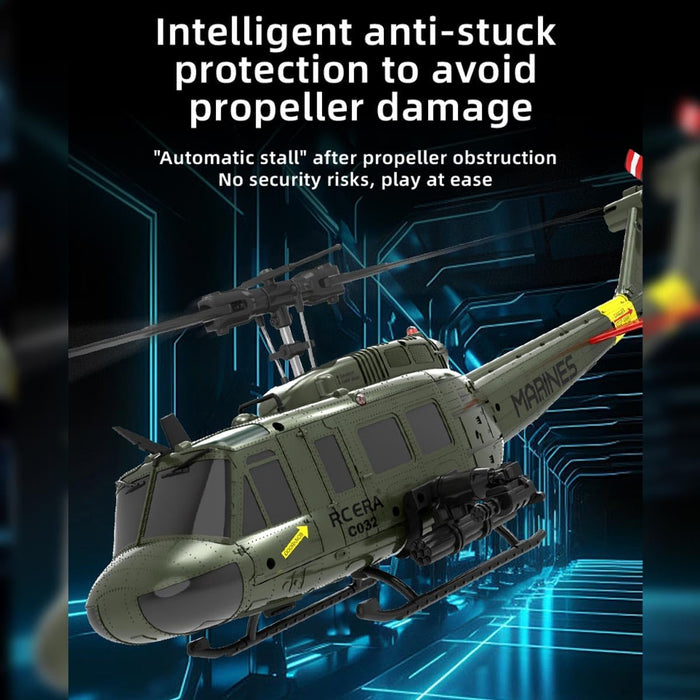 Premium 1:48 Scale Huey Military RC Helicopter with 6CH 2.4G Flybarless Remote Control Helicopter Model for Teens and Adults With Dual Batteries - Monsta Online