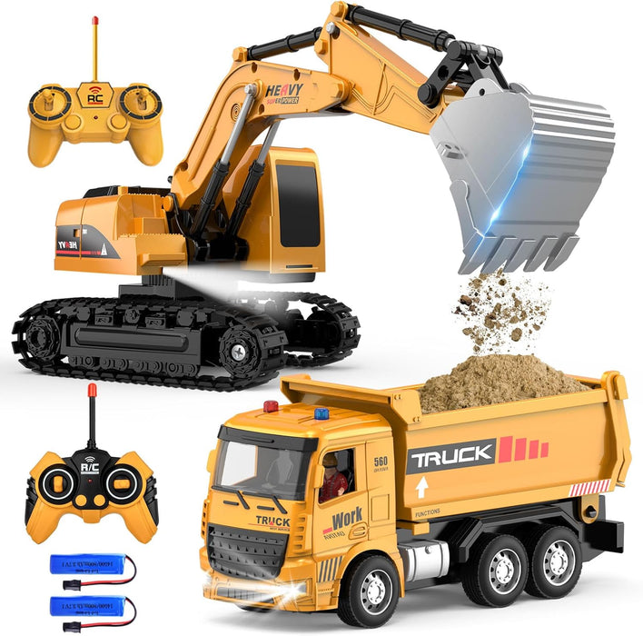 Ultimate 2 - in - 1 RC Construction Set - Excavator & Dump Truck - 1:20 Scale Remote Control Toy with Lights, Sounds & Dual Batteries - Monsta Online