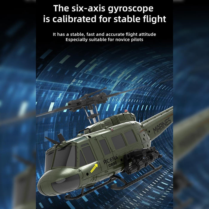 Premium 1:48 Scale Huey Military RC Helicopter with 6CH 2.4G Flybarless Remote Control Helicopter Model for Teens and Adults With Dual Batteries - Monsta Online