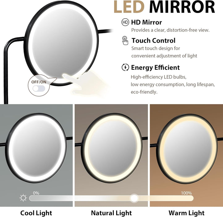 Modern Vanity Desk with LED Mirror and Charging Station for Bedroom Storage - Monsta Online