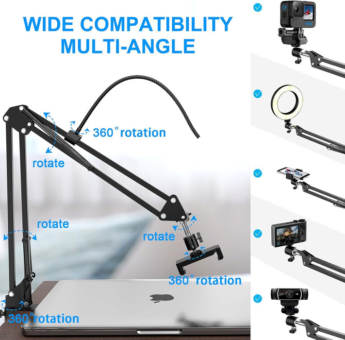 Adjustable Overhead Phone Mount with Ring Light for Live Streaming and Recording - Monsta Online
