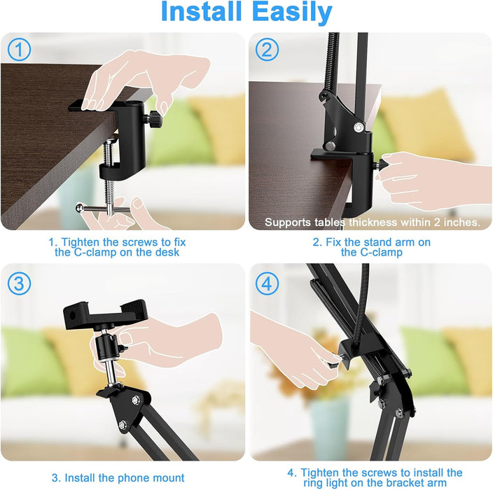 Adjustable Overhead Phone Mount with Ring Light for Live Streaming and Recording - Monsta Online