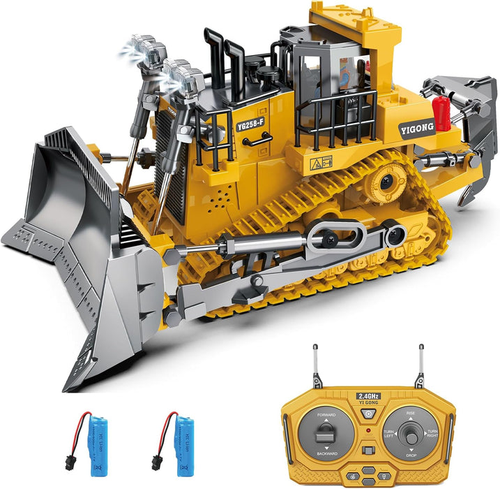 1:24 Scale 9 Channel Remote Control Bulldozer Toy with Metal Shovel and Dual Batteries Lights & Sounds for Kids - Monsta Online