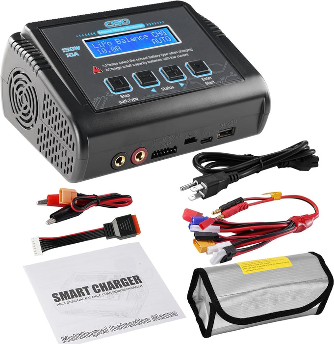 RC Battery Charger 150W 10A LiPo Battery Charger & Discharger for RC Cars. Boats, Construction, Helis & Drones - Fast, Smart, 1 - 15S Compatible - Monsta Online