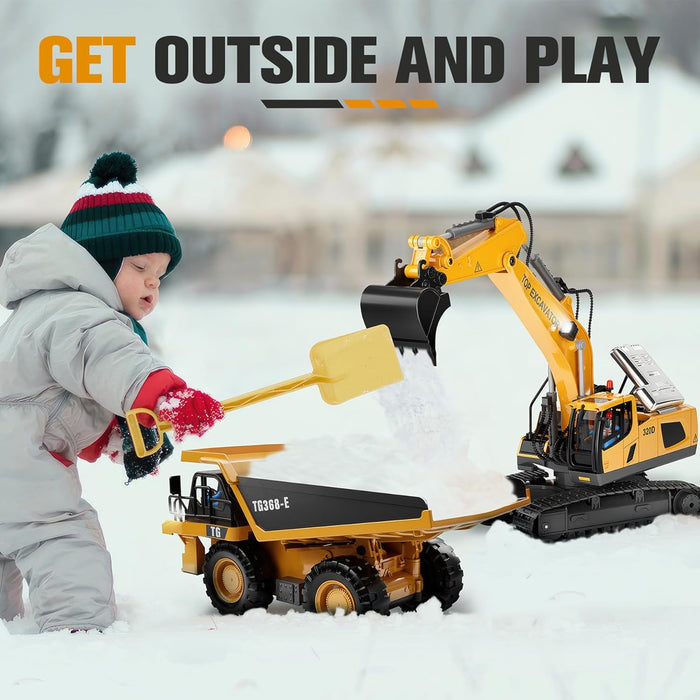 RC Excavator Toy 1:20 Scale for Kids Ages 3+ - Easy to Use, Dual Batteries, Lights & Sounds - Monsta Online