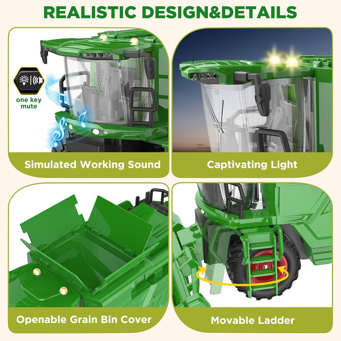 1:24 Scale RC Harvester Toys with 2 Harvesting Heads for Kids with Dual Batteries - Monsta Online