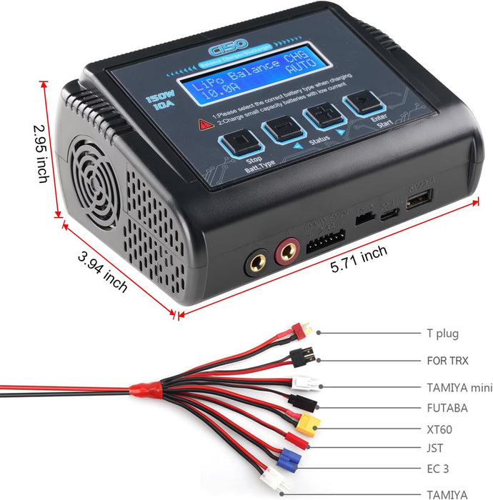 RC Battery Charger 150W 10A LiPo Battery Charger & Discharger for RC Cars. Boats, Construction, Helis & Drones - Fast, Smart, 1 - 15S Compatible - Monsta Online