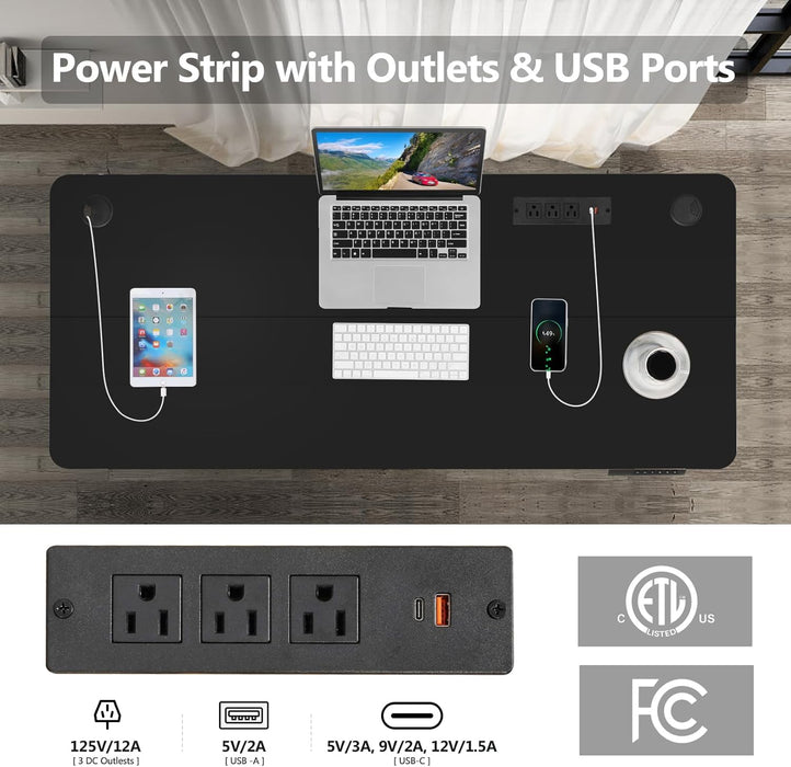 48" Black Electric Standing Desk with Power Outlets & USB – Mobile Adjustable Sit Stand Workstation with Wheels & Memory - Monsta Online