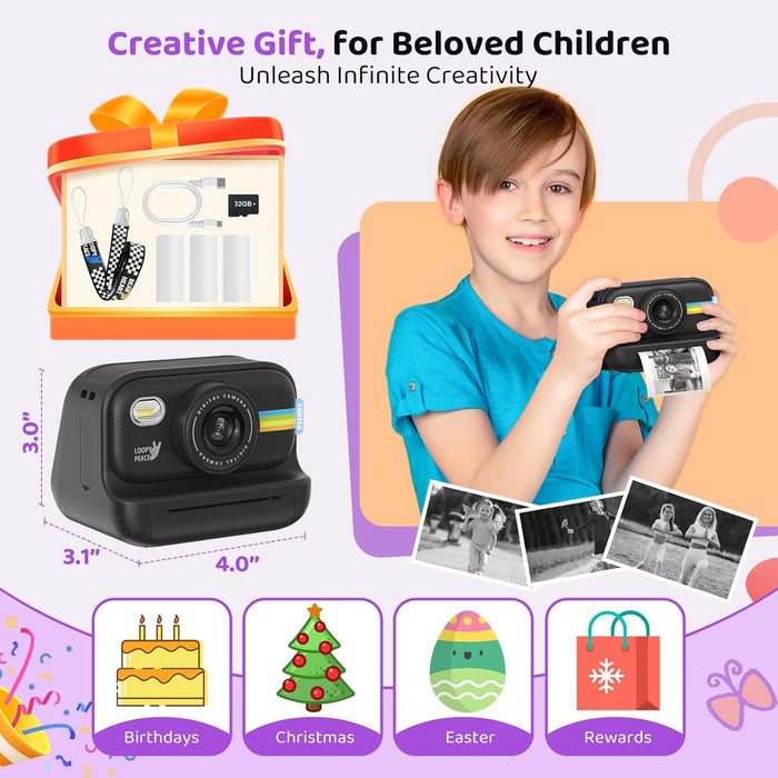 Fun Instant Camera for Kids with B&W Instant Printing and 1080P Video Recording - Monsta Online