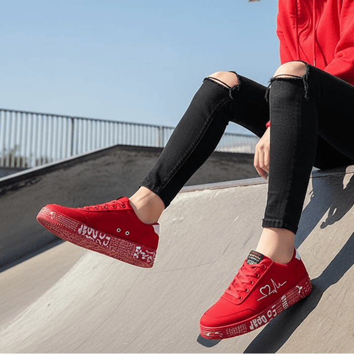 Women's Lace - Up Canvas Sneakers – Breathable Graffiti Design for Trendy Casual Style - Monsta Online