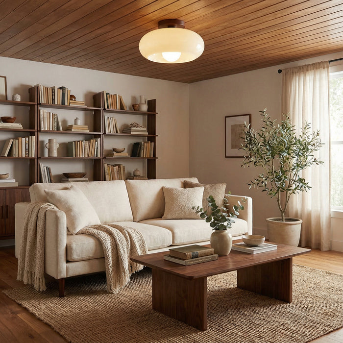 French Bauhaus Cream Ceiling Light – Flush Mount Glass Shade Lamp - Monsta Online