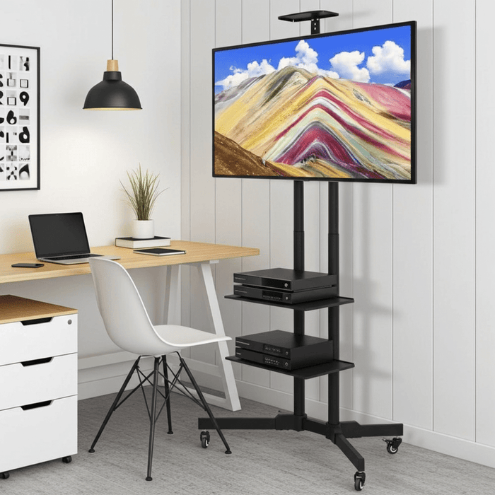 Height Adjustable Rolling TV Stand with Storage Shelves for 32–75 Inch Screens - Monsta Online