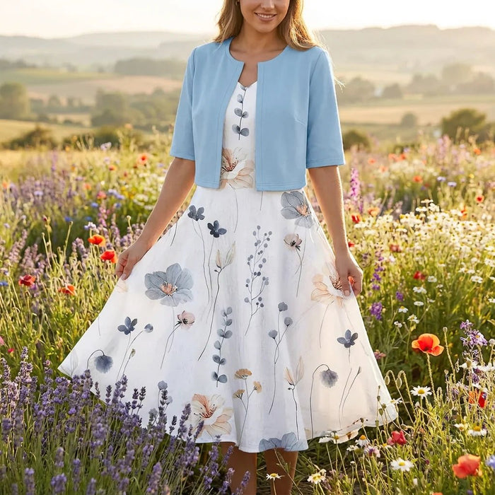 Women's Two - Piece Floral Dress Set – Crop Top & Round Neck Dress for Every Occasion - Monsta Online