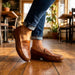 Women's Retro PU Leather Loafers – Low Heel Slip - On Comfort Shoes - Monsta Online