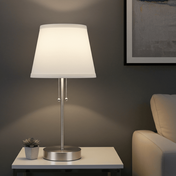 Elegant 18" Satin Nickel Bedside Table Lamp with Built - In USB Charging - Monsta Online