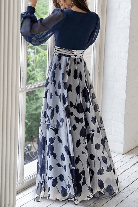 Valentina Floral Maxi Dress – Women's V Neck Balloon Sleeve Printed Wedding Guest Dress - Monsta Online