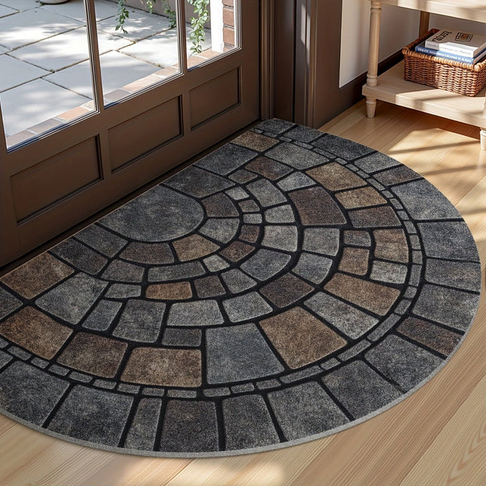 Half - Circle Mosaic Door Mat – Non - Slip Indoor & Outdoor Entryway Mat with Cobblestone Design - Monsta Online