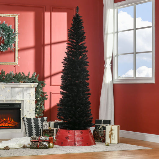 7FT Black Pencil Artificial Christmas Tree — 499 Tips, Unlit, Slim Space - Saving, Plastic Stand - Monsta Online