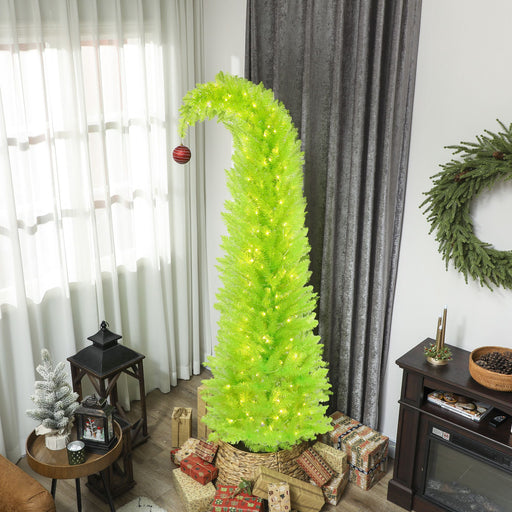 7FT Pre - Lit Whimsical Bent Top Pencil Christmas Tree — 628 Tips, 250 Warm White LED Lights, Metal Base - Monsta Online