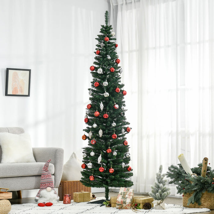 7FT Pencil Artificial Christmas Tree — 499 Tips, Unlit, Slim, Green, Plastic Stand - Monsta Online