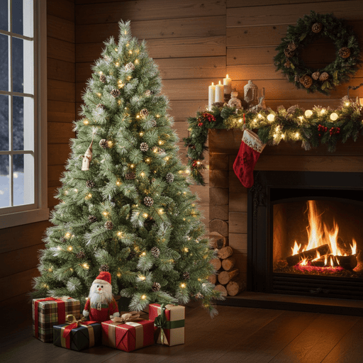 7FT Pre - Lit Artificial Christmas Tree — 1348 Tips, 400 LED Lights, Pinecones, Hinged - Monsta Online