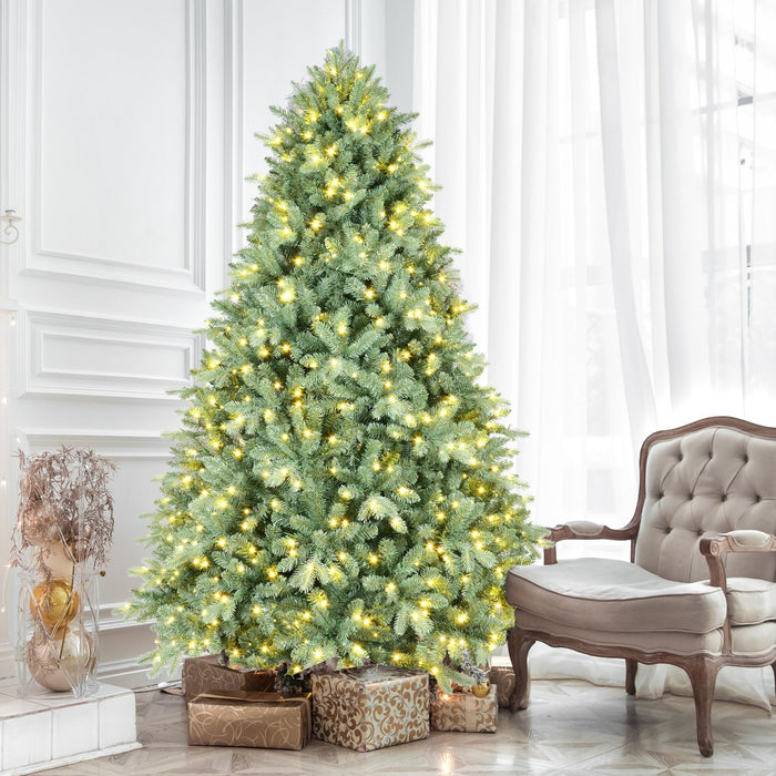 7FT Pre - Lit Blue - Green Artificial Christmas Tree — 700 Warm LED, 2518 Tips, Hinged, Metal Stand - Monsta Online