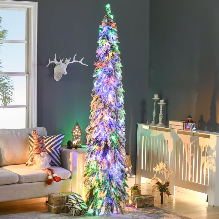 7FT Pre - Lit Flocked Pencil Artificial Christmas Tree — 350 Dual - Color LED Lights, Snow Tips, Downswept - Monsta Online