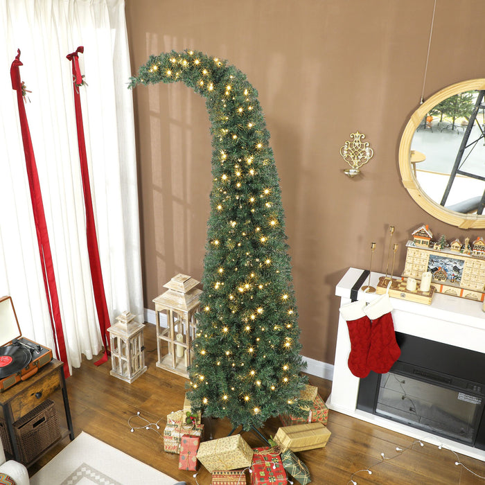 7FT Whimsical Bent Top Pre - Lit Artificial Christmas Tree — 300 Warm White LEDs, 777 Tips, 8 Modes - Monsta Online