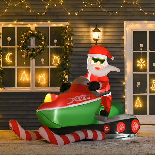 7FT Prelit Inflatable Santa Claus Driving Snowmobile with LED Lights - Outdoor Christmas Decoration - Monsta Online
