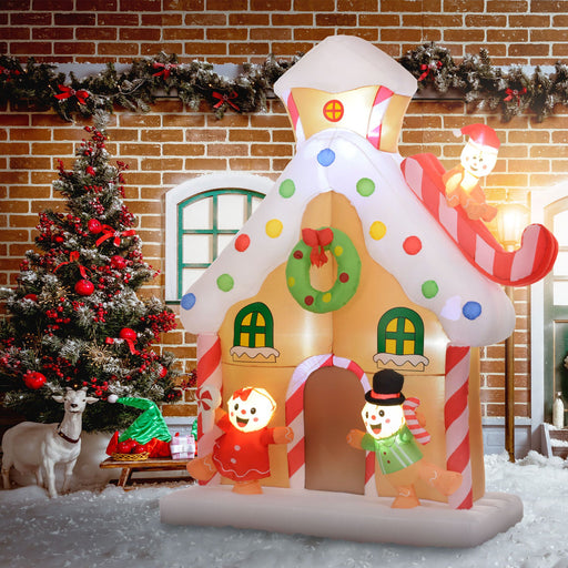7FT Prelit Inflatable Gingerbread House with Happy Gingerbread Family and LED Lights - Outdoor Christmas Decoration - Monsta Online