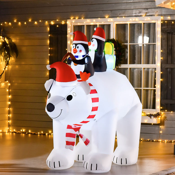 7FT Prelit Inflatable Polar Bear with Penguins and LED Lights - Outdoor Christmas Decoration - Monsta Online