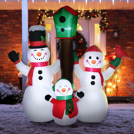 7FT Prelit Inflatable Snowman Family with Bird & Birdhouse and LED Lights - Outdoor Christmas Decoration - Monsta Online
