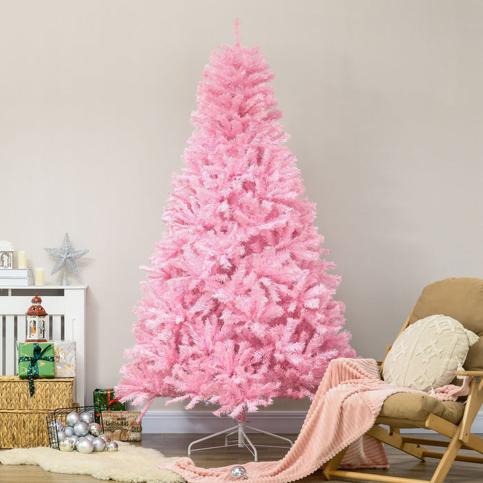 7FT Pink Artificial Christmas Tree — 1288 Tips, Unlit, Wide Shape, Auto - Open Hinged, Steel Base - Monsta Online