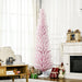 7FT Flocked Pink Pencil Artificial Christmas Tree — 499 Snow Tips, Unlit, Slim Space - Saving, Metal Base - Monsta Online