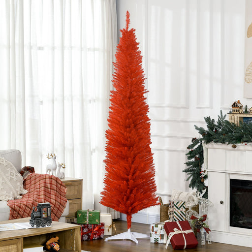 7FT Red Pencil Artificial Christmas Tree — 499 Tips, Unlit, Slim Space - Saving, Plastic Stand - Monsta Online