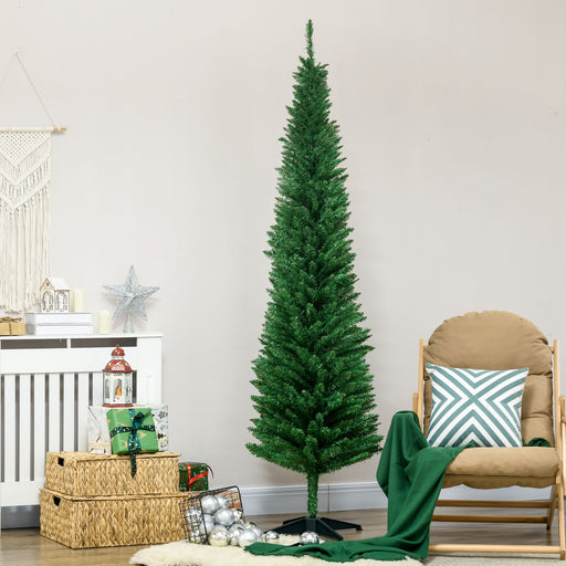 7FT Light Green Pencil Artificial Christmas Tree — 499 Tips, Unlit, Slim, Plastic Stand - Monsta Online