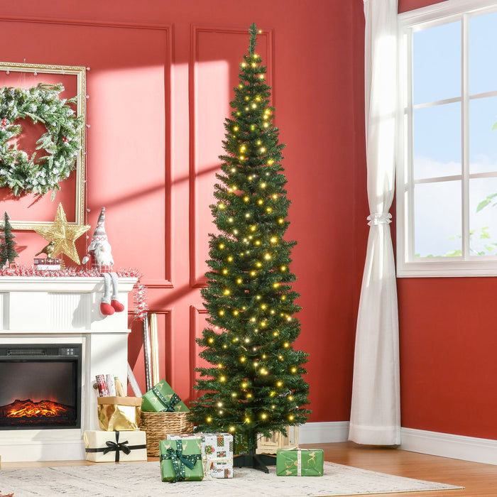 7FT Noble Fir Pencil Pre - Lit Artificial Christmas Tree — 200 Warm White LEDs, 499 Tips, Slim Space - Saving - Monsta Online