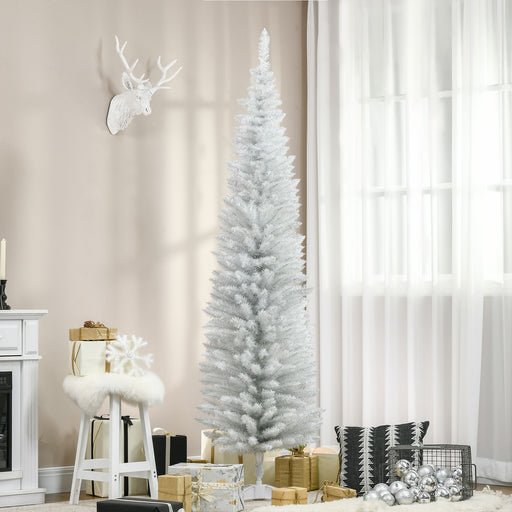 7FT White Pencil Artificial Christmas Tree — 499 Tips, Unlit, Slim Space - Saving, Realistic, Plastic Base - Monsta Online