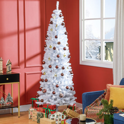 7FT White Pencil Artificial Christmas Tree — 818 Tips, Unlit, Auto - Open, Space - Saving, Steel Base - Monsta Online